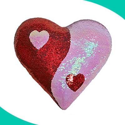 China Wholesale Custom Decorative Sublimation Printing Magic Two Color Red And Pink Sequin Heart Pillow for sale