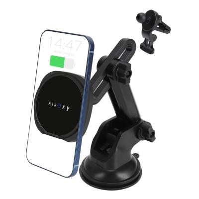 China ALKOXY Auto Clamping Wireless Car Charger With Air Vent Clip Suction Cup Base For iPhone Mag-safe Case and iPhone 12 Series for sale