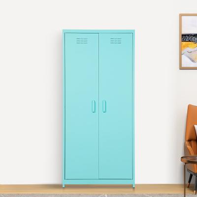 China Metal Furniture Locker Cabinet 2 Doors Adjustable Steel Wardrobe Steel Clothes Storage Locker (Other) for sale