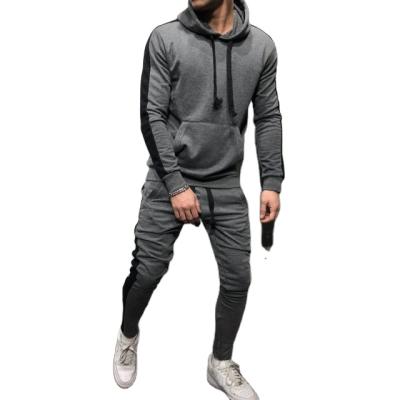 China New Autumn Men's Stripe Windproof Solid Color Hooded Sports Casual Sweater Set for sale