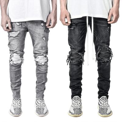 China New Style Waterproof Hot Selling Men's Ripped Slim Fit Men's Jeans Italian Pants Elastic Waterproof Crinkle Jeans for sale