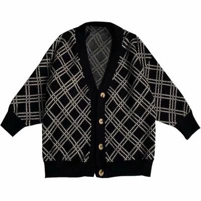 China New Fashion Breathable Plaid Sweater Men's Loose V-Neck Cardigan Knitted Casual Sweater Men's Sweater for sale