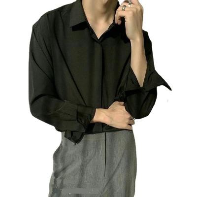 China Long Shirt Fashion Business Breathable Sleeved Loose Shirt Inside Hong Kong Style Casual Men's Shirt for sale