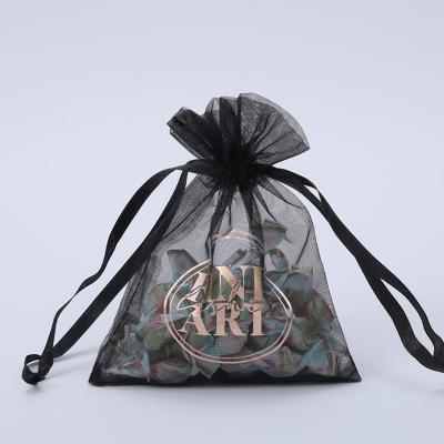 China Black Wedding Reusable Recyclable Tulle Mesh Bags Party Customized Organza Drawstring Bags Gift Wrap Gift for sale