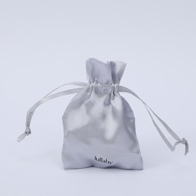 China Wholesale Soft Breathable High Quality White Print Satin Pouch Jewelry Pouch Drawstring Ribbon Gift Dust Bag Bags With Logo for sale