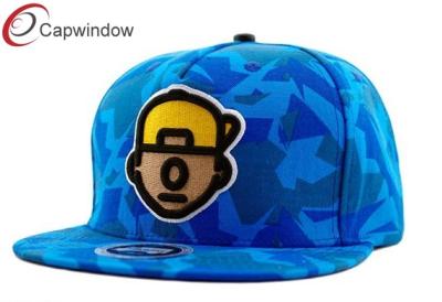 China Blue Irregular Figure Pattern Printing Childrens Baseball Caps With 3D Logo for sale