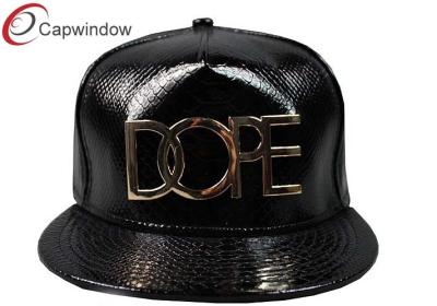 China Black Snake Skin Shiny Leather Hip Hop Baseball Caps With Gold Metal Logo for sale