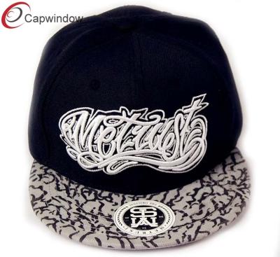 China Black Monogrammed Flat Brimmed Baseball Caps With 3D Embroidery for sale