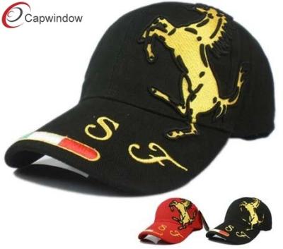 China F1 Horse Printed Baseball Caps Black 5 Panel Hat With Metal Buckle Closure for sale