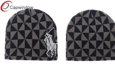 China Grey Jacquard Logo Skiing Winter Hats Beanie With Fleece Lining Inside for sale