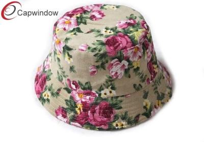 China Women Fashion Floral Fishing Bucket Hat With Rope Hold And Plastic Button for sale