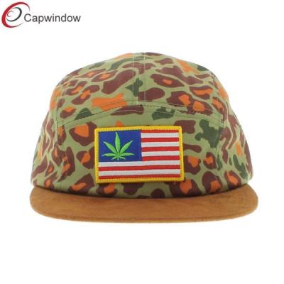 China Tan Self Fabric Strap 5 Panel Camper Cap , Pattersob 5 Panel Strapback Hat for sale