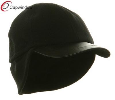 China Black Wool Earflap Fitted Baseball Hats with Wool and Acrylic Blend for sale