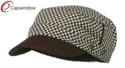 China Brown Checker Crown Military Baseball Hats , Soft Pure Cotton Army Baseball Caps for sale