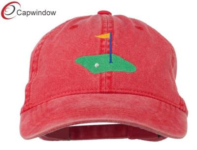 China Red Golf Flag on the Green Embroidered Washed Golf Baseball Hats for sale