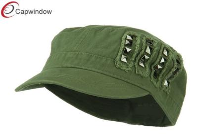 China Olive Side Studs Cotton Fitted Military Baseball Hats with Elastic Band Closure / Flat Top Cap for sale