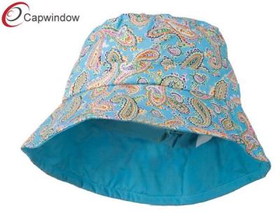 China Blue Girl's Cotton Paisley Print Fisherman Bucket Hat / With Adjustable Tie String for sale