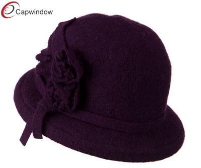 China Purple Rose Leaf Detailed Wool Fishing Bucket Hat ， Women Winter Hat for sale