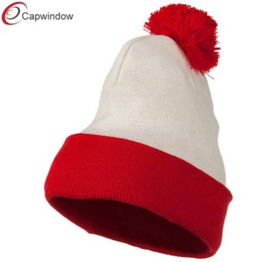 China Red White Long Beanie Winter Hats Dual Layers with Pure Acrylic for sale