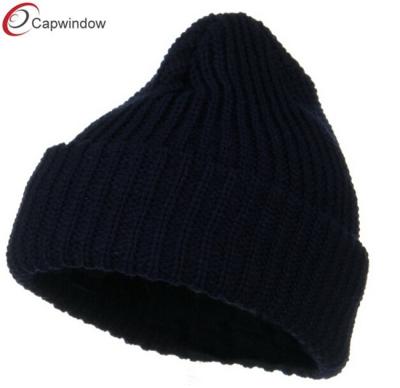 China Soft Warm Fabric Plain Beanie Winter Hats With Black Acrylic Lumberjack Cuff for sale