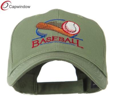 China Velcrorized Closure Cotton Baseball Caps , Olive Baseball Bat and Ball Embroidery Cap for sale