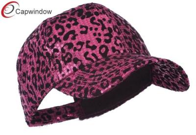 China Lentejuela animal fucsia del estampado leopardo de las gorras de béisbol de Hip Hop del poliéster en venta