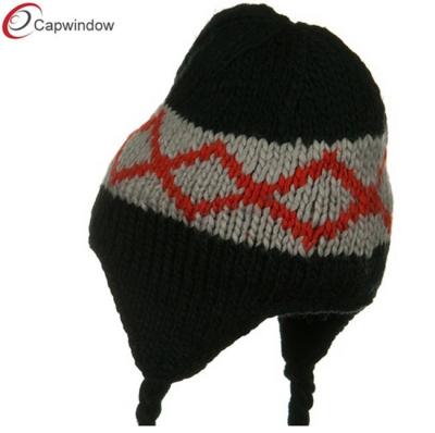 China Black Kids Zig Zag Peruvian Knit Winter Hats Acrylic For Children for sale