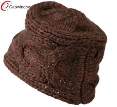 China Brown Pink Thick Acrylic Knit Winter Hats Woven with Warm Material for sale