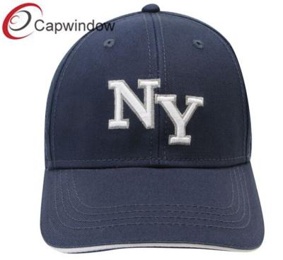 China Adult Heavy Brushed Cotton Baseball Caps White NY 3D Embroidery Sandwich Layer for sale