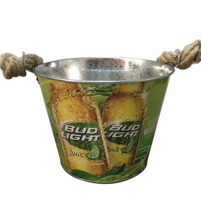 China Sustainable metal ice bucket with rope handle for sale