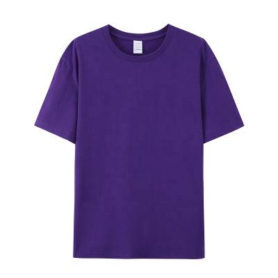 China Anti-wrinkle Purple 100% Cotton Summer Crew Neck Short Sleeve Clothes For Daily for sale