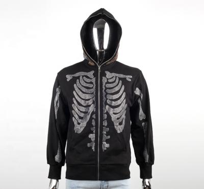 China Free Sample Anti-Wrinkle Custom Rhinestone Boys Skeleton Hoodie Fashion Men Hoodie Shirt for sale