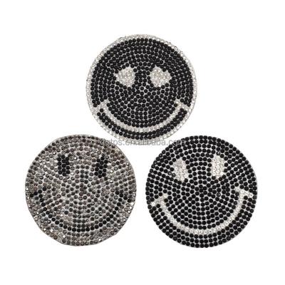 China 3D Iron On Applique Custom Crystal Smiley Face Logo Iron On Patches For Jeans for sale