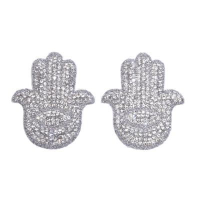 China custom 3d hand shape logo design 3d embellishments rhinestone applique for hats t-shirt for sale