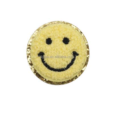 China Viable Free Sample Smiley Face Iron On Logo Chenille Patch For T Shirts for sale