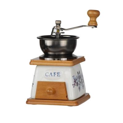 China Viable Retro Style Manual Coffee Grinder Ceramic Hand Crank Coffee Grinder with Grind Settings and Hook Drawer for sale