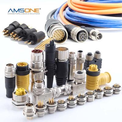 China AMSONE Military Ip68 M5 Industrial M8 M9 M16 M23 7/8 2 3 4 5 6 7 8 9 10 12 13 14 16 Terminal Connector 3 Pin Cable Wire Circular Waterproof M12 for sale