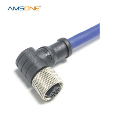 China AMSONE Military Custom M12 Pin 8 2A 30v Female Pre-molded Waterproof Connector 90 Degree P67 Circular Connector For Automotive Military for sale