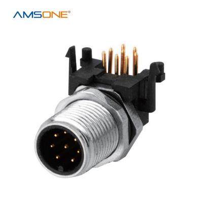 China AMSONE Male M12 8pin 8 Post 2A 30V Military Custom PCB Immersion-Solder A Back Mount Plug Coring Circular Industrial Automotive Connector for sale