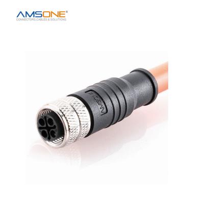 China AMSONE M12 S Military Custom Code 3pin (2+PE) 4pin (3+PE) Pre-molded Straight IP67 Waterproof Industrial Circular Socket Plug Connector for sale