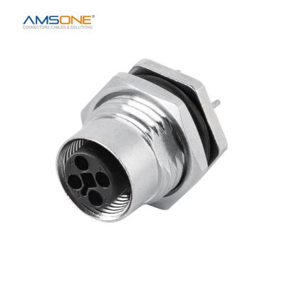 China AMSONE Military Custom Transport M12 T Female Code 4 3 PIN P67 Immersion-Solder Connection Adapter Straight Waterproof Circular Connector for sale