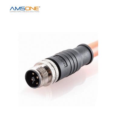 China AMSONE Male M12 T Code 3PIN 4 PIN Industrial Circular Connector For Custom Military Automotive Pre-Cast Board Trains Rail Cars for sale