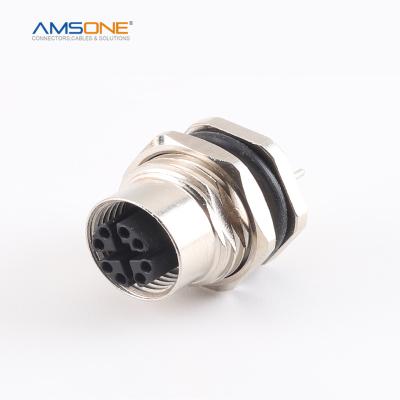 China AMSONE M12 8Pin 0.5A X Code Military Device IP67 Military Custom Panel Female Receptacle Industrial Straight Waterproof Connector for sale