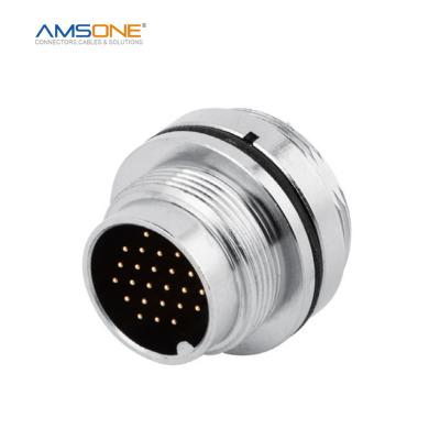 China AMSONE Male M16 A Code 24 PIN Panel Receptacle Waterproof Two Pin Audio Video RG6 Custom Coaxial Connector for sale