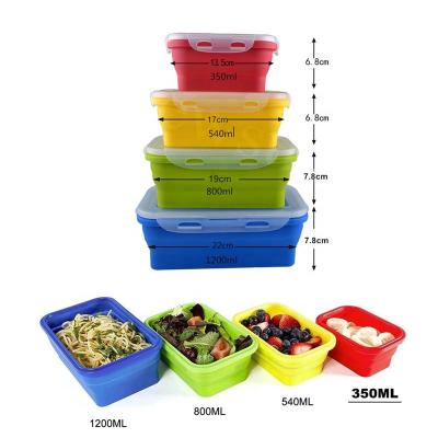 China Hot Selling Microwavable Recommend Rectangle Collapsible Lunch Box Set Crusher Collapsible Silicone Lunch Box for sale