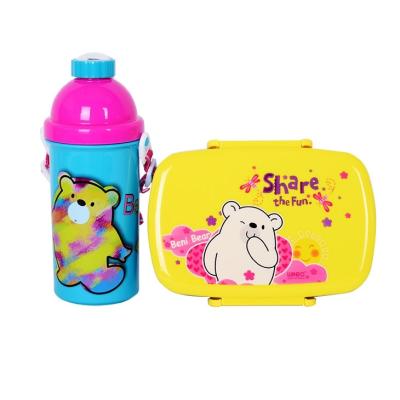 China Popular Microwavable BPA Free Kids Lunch Bento Box And Straw Water Bottle Set For Back To School Gift for sale