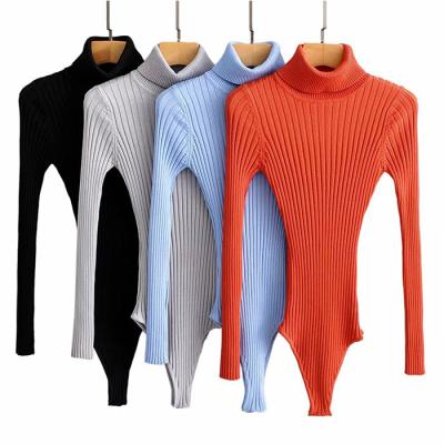 China Anti-pilling Wholesale Autumn Winter Ladies Clothing One Size Fitted All Long Sleeve Turtle Neck Sweater Ribbed Women Jumpsuit for sale