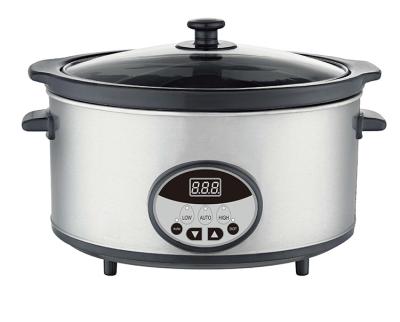 China Chinese Multifunctional Hotel Stainless Steel Digital Electric 6.0L Slow Cooker with Ceramic Pot Lid and Clay Tempered Glass Power Cord for sale