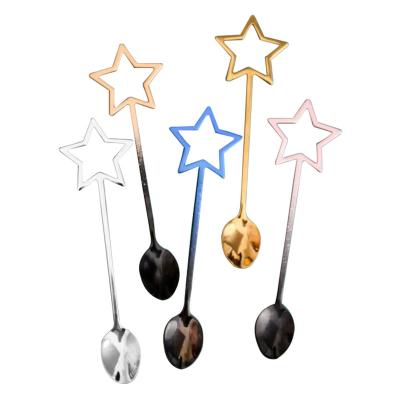 China Creative Yijia Viable Cartoon Color Star 304 Stainless Steel Spoon Coffee Mixing Dessert Small Spoon for sale