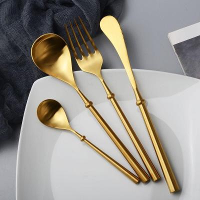 China Amazon Sustainable Hot Sale Matte Polish Spoon /Fork/Knife Garnish Products Gold Stainless Steel Cutlery Set for sale